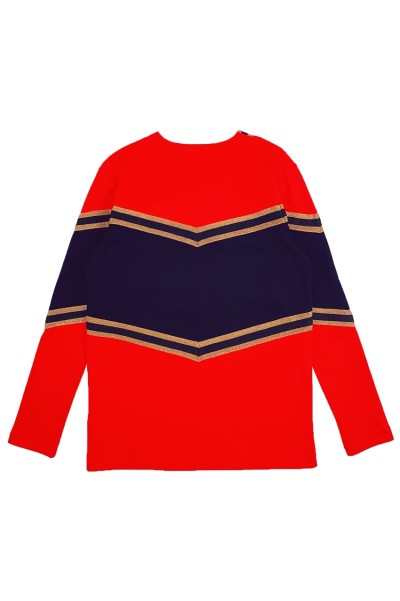 Manufacture of long-sleeved men's cheerleading uniforms Customized bronzing style V-neck cheerleading uniforms Cheerleading uniform supplier CH207 front view